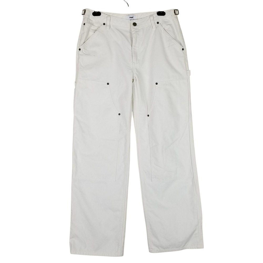 TNA Carpenter Pants Women 8 White Double Knee Utility Canvas Straight Leg